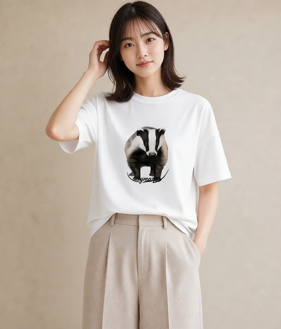 デザインTシャツ レディース フェレット ペット 動物 イラスト きれいめ お揃い 親子 白T