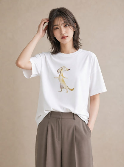 グラフィックTシャツ レディース ミニチュアダックスフンド 犬 いぬ イラスト ニュアンス 秋コーデ おしゃれギフト 白T