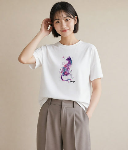 プリントTシャツ レディース しっぽ 猫 ねこ イラスト 個性的 デート 帰省 白T