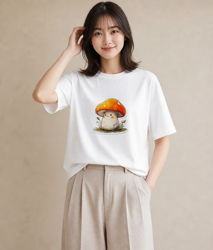 グラフィックTシャツ レディース きのこ 植物 ボタニカル イラスト 抜け感 親子 20代 白T