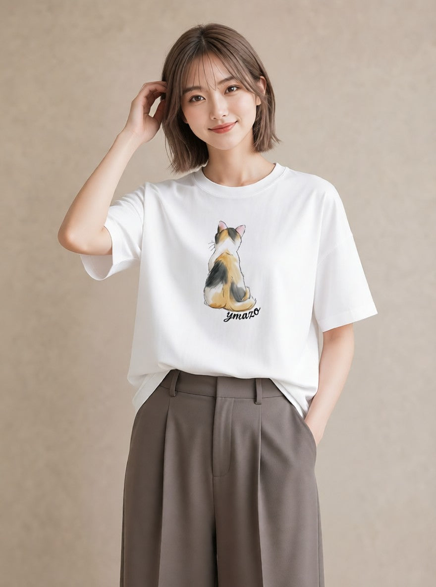プリントTシャツ レディース マンチカン 猫 ねこ イラスト ボタニカル お出かけ 普段着 白T