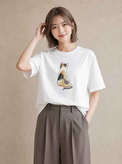 プリントTシャツ レディース マンチカン 猫 ねこ イラスト ボタニカル お出かけ 普段着 白T