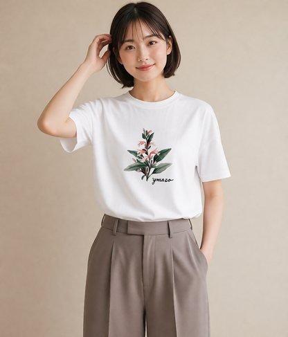 半袖Tシャツ レディース すずらん 花 花柄 イラスト お洒落 デイリーウェア 休日 白T