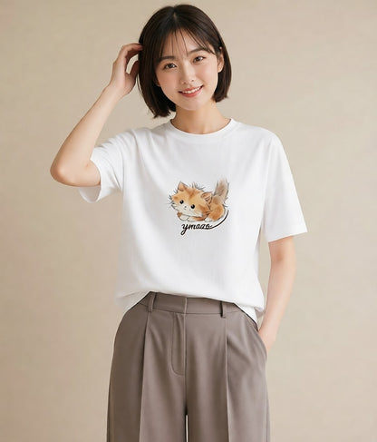 デザインTシャツ レディース マンチカン 猫 ねこ イラスト ポップ 誕生日プレゼント 綿100 白T