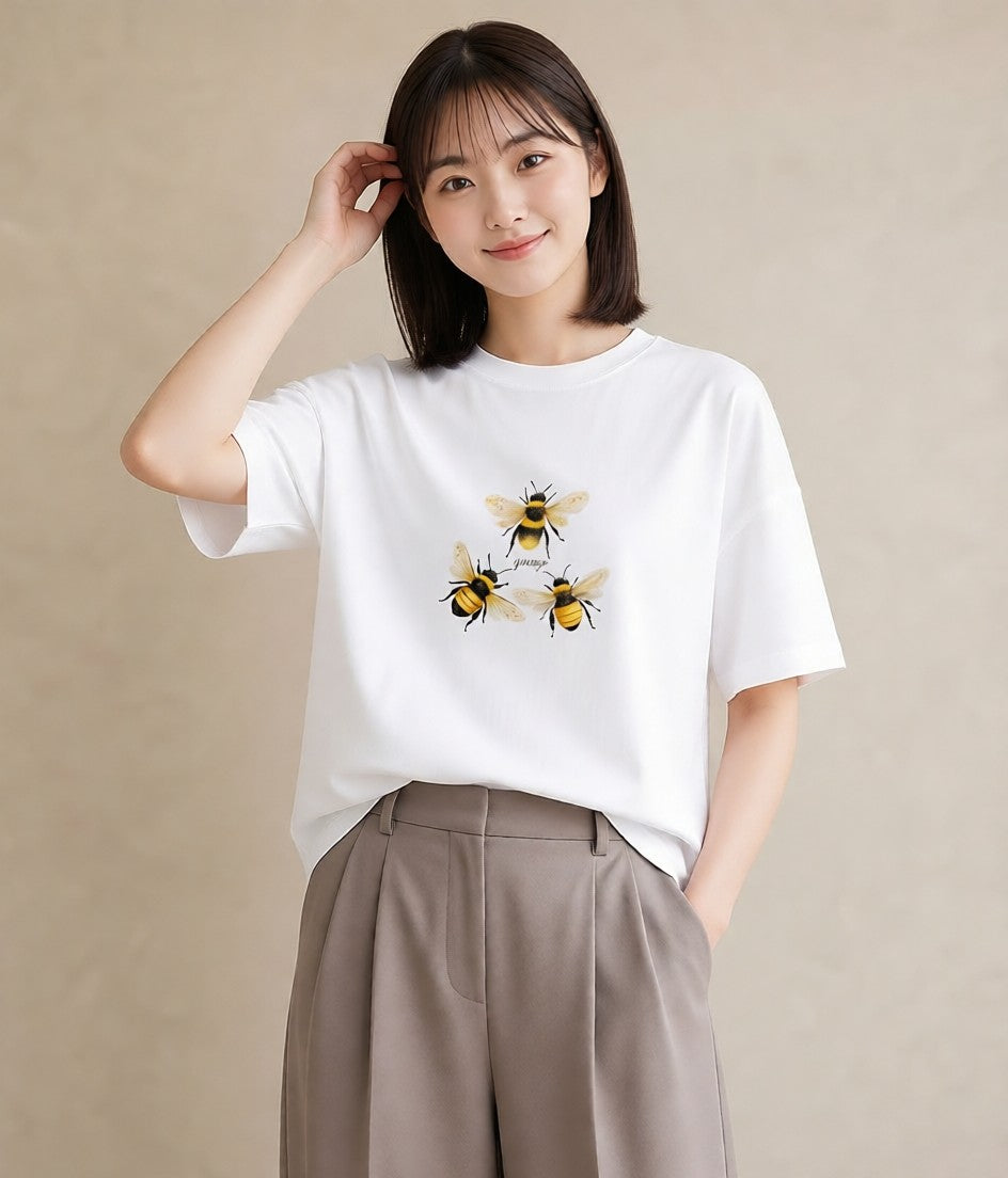 半袖Tシャツ レディース ハニー 食べ物 フード イラスト 上品 週末コーデ 敬老の日 白T
