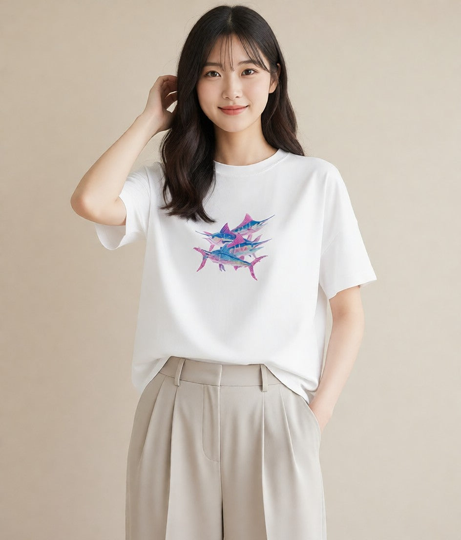 半袖Tシャツ レディース 熱帯魚 海の生き物 海 イラスト 北欧風 母の日 ビーチ 白T