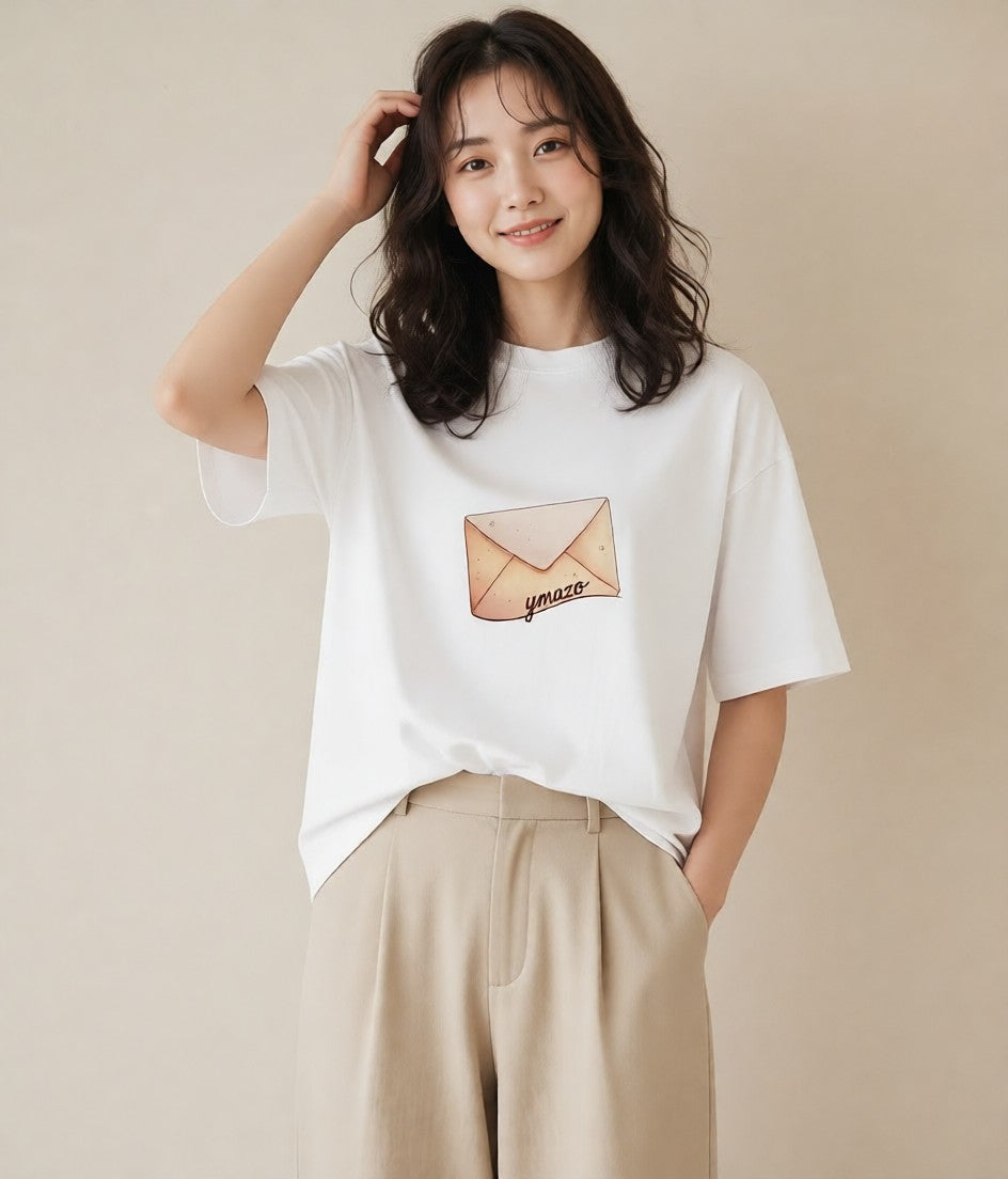 半袖Tシャツ レディース 封蝋 手紙 アンティーク ナチュラル イラスト フェミニン 女性向けギフト 散歩 白T