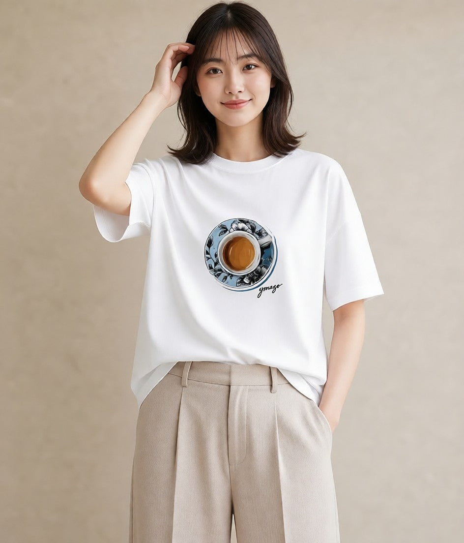 グラフィックTシャツ レディース 抹茶 食べ物 フード イラスト ボタニカル ママ カフェ服 白T
