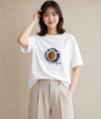 グラフィックTシャツ レディース 抹茶 食べ物 フード イラスト ボタニカル ママ カフェ服 白T