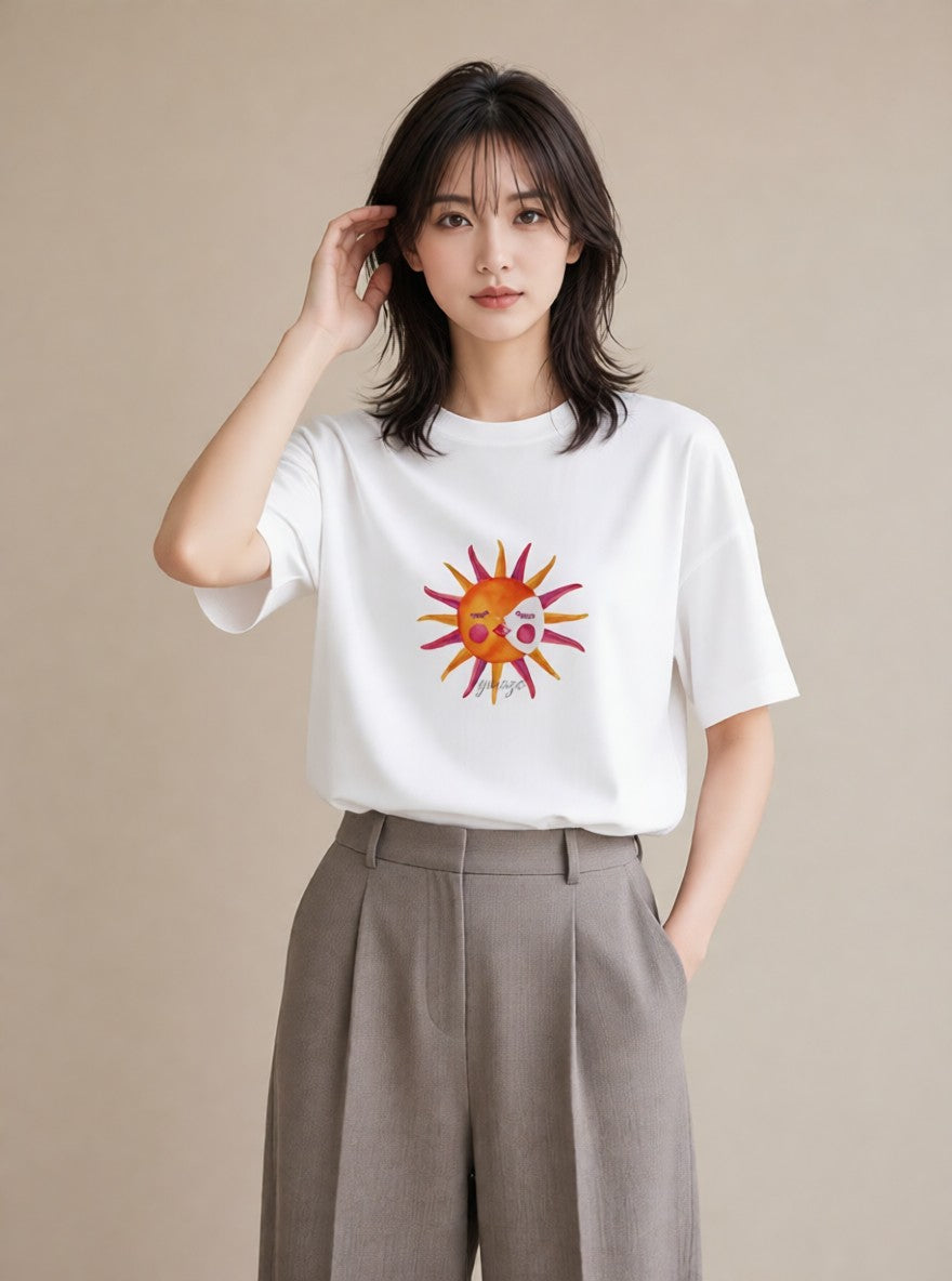 Tシャツ レディース 太陽 星空 宇宙 イラスト レトロ 敬老の日 ホワイトデー 白T