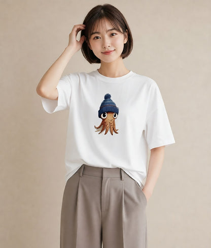 プリントTシャツ レディース タコ 海の生き物 海 イラスト レトロ 女性 旅行用 白T