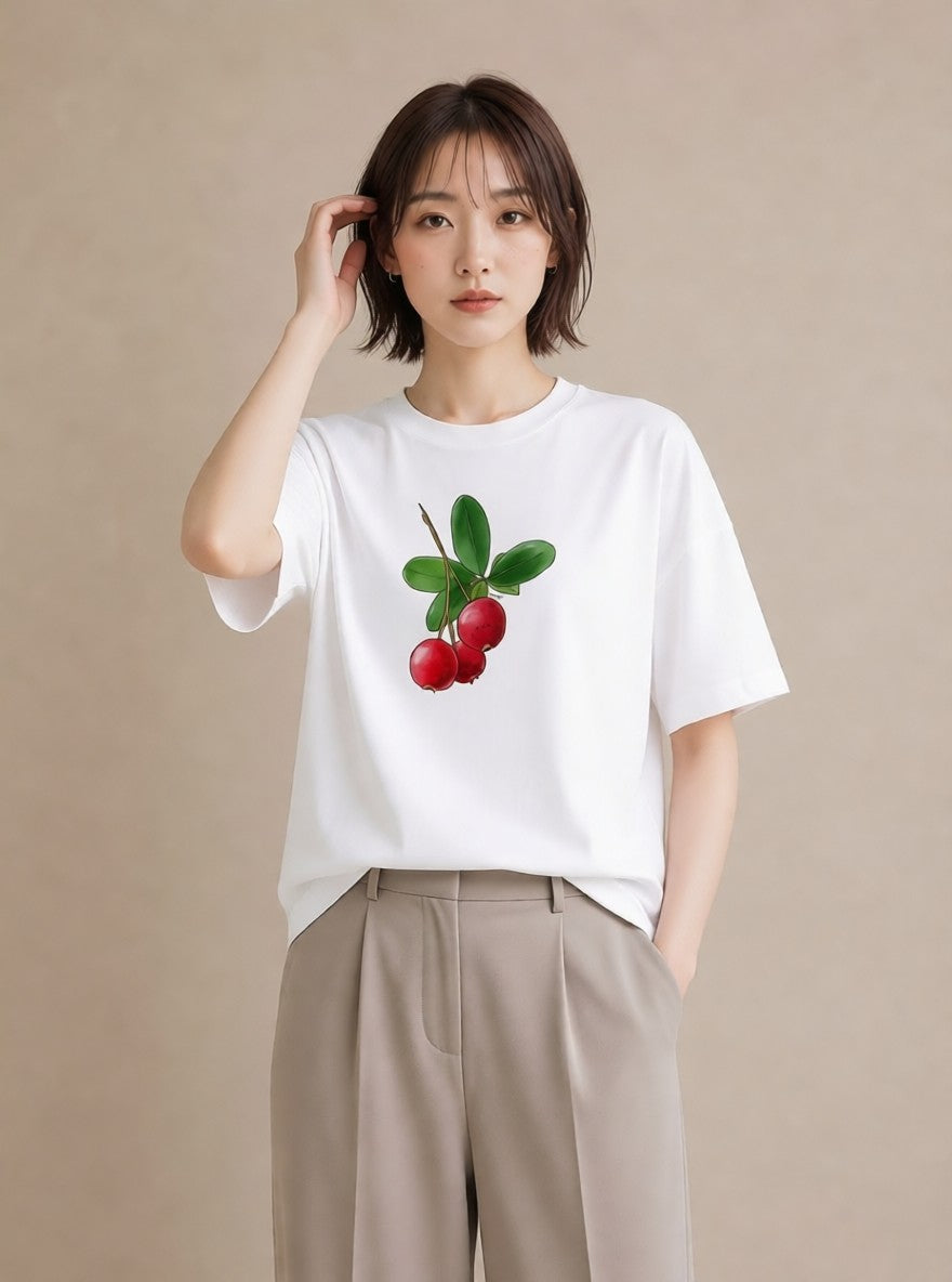 グラフィックTシャツ レディース さくらんぼ チェリー 食べ物 フード イラスト きれいめカジュアル デート 帰省 白T