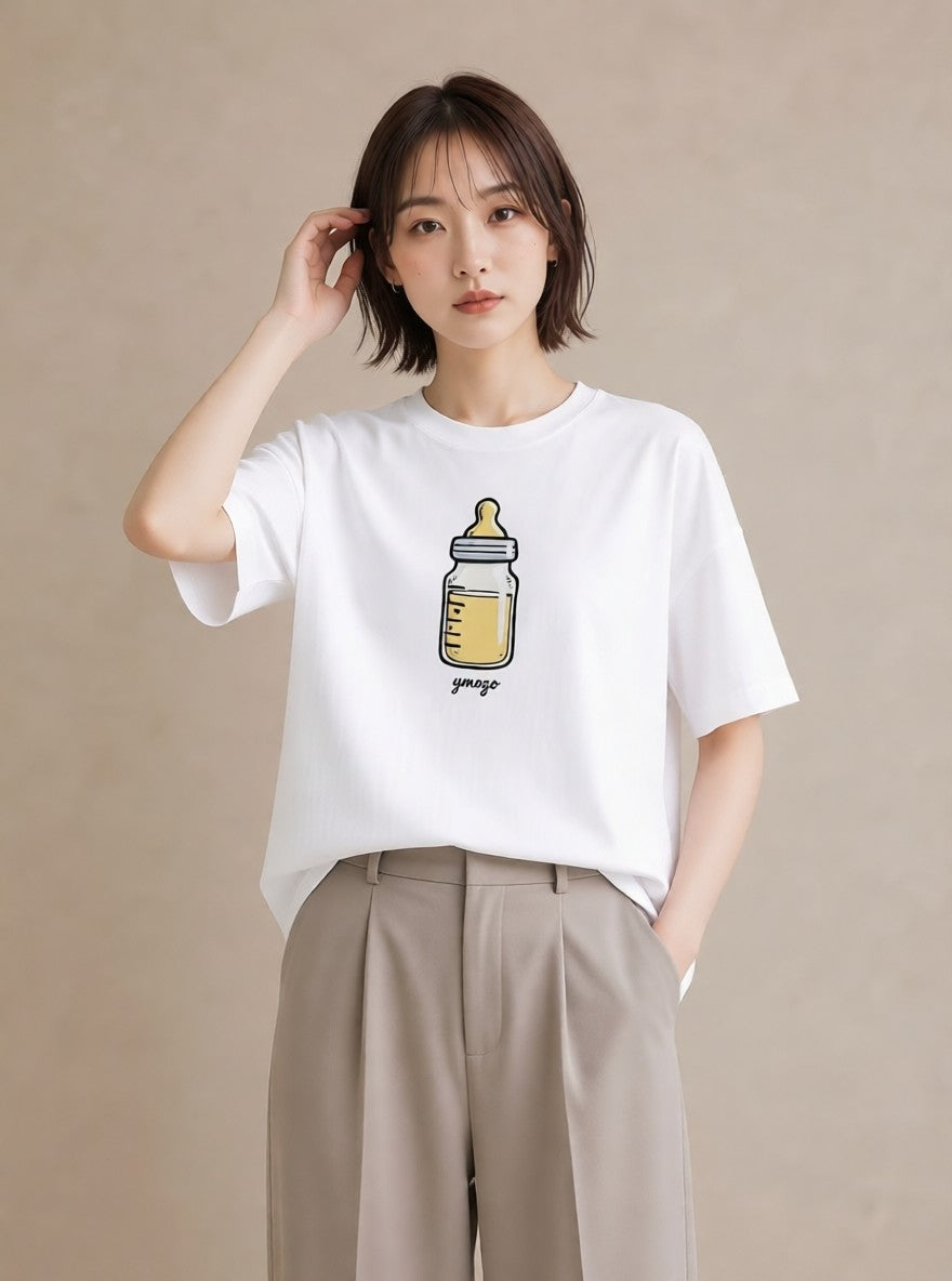 プリントTシャツ レディース ミルク 食べ物 フード イラスト 普段使い 休日 ペアコーデ 白T