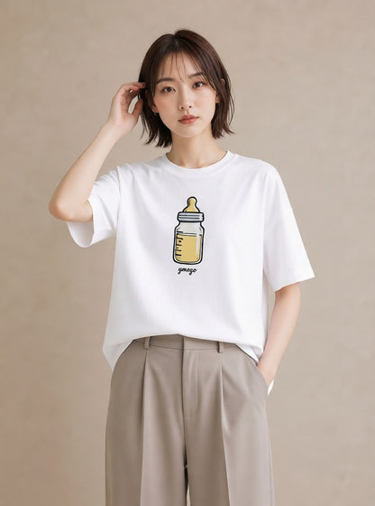 プリントTシャツ レディース ミルク 食べ物 フード イラスト 普段使い 休日 ペアコーデ 白T