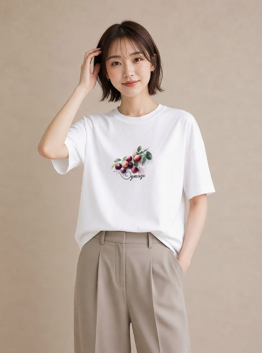 プリントTシャツ レディース ぶどう 葡萄 食べ物 フード イラスト シック 通勤 在宅 白T