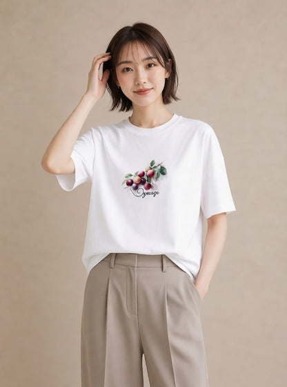 プリントTシャツ レディース ぶどう 葡萄 食べ物 フード イラスト シック 通勤 在宅 白T