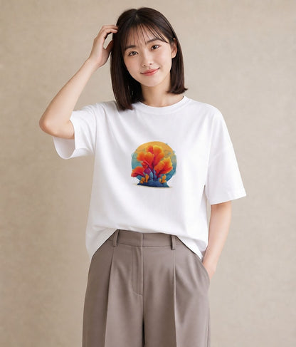半袖Tシャツ レディース サンゴ 海の生き物 海 イラスト こなれ感 20代 カジュアルコーデ 白T