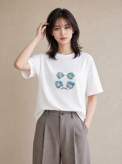 グラフィックTシャツ レディース バラ 薔薇 ローズ 花 花柄 イラスト 旅行 母娘コーデ 白T