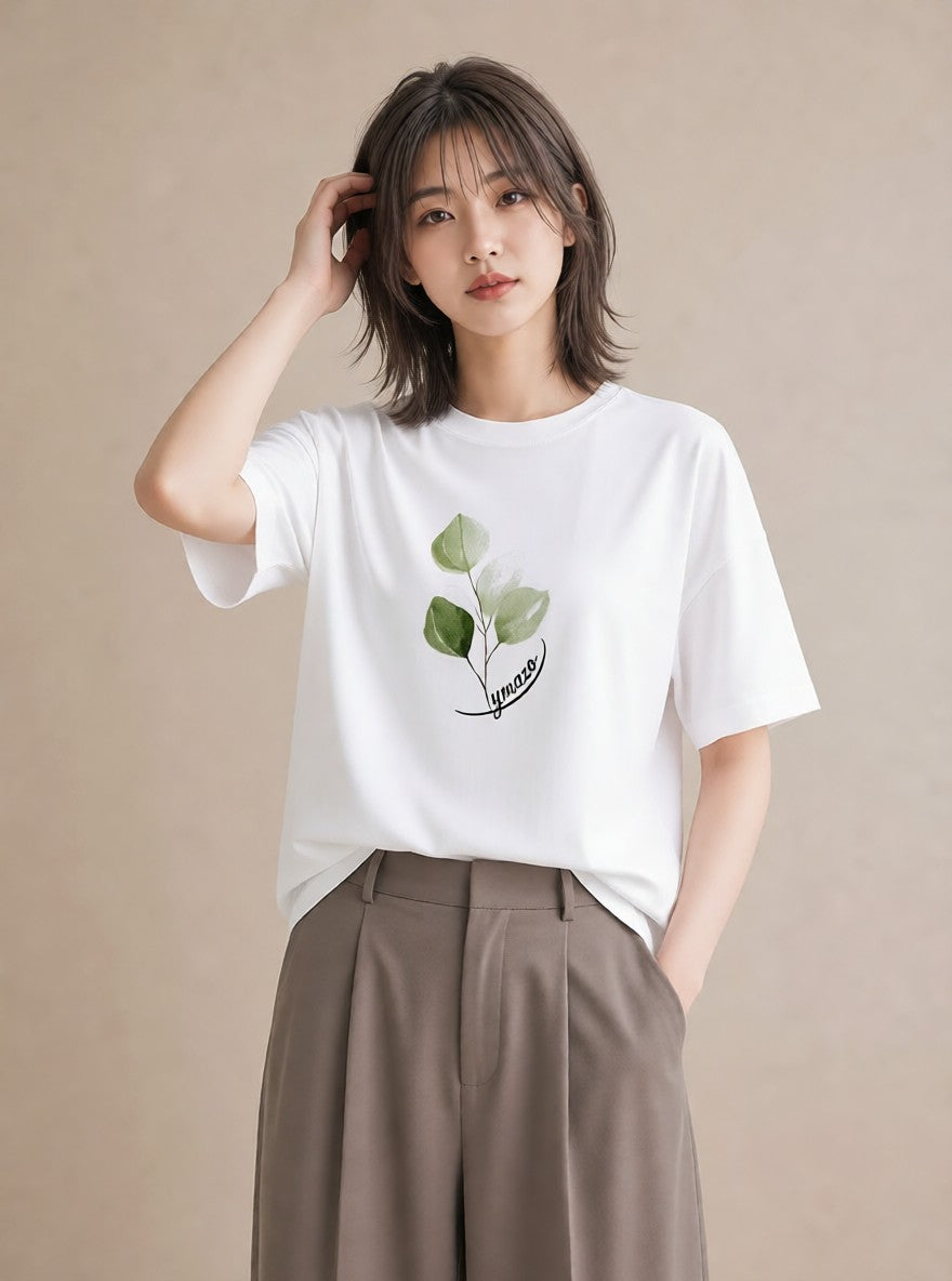 グラフィックTシャツ レディース 葉っぱ 植物 ボタニカル イラスト 普段使い 海 カフェ巡り 白T