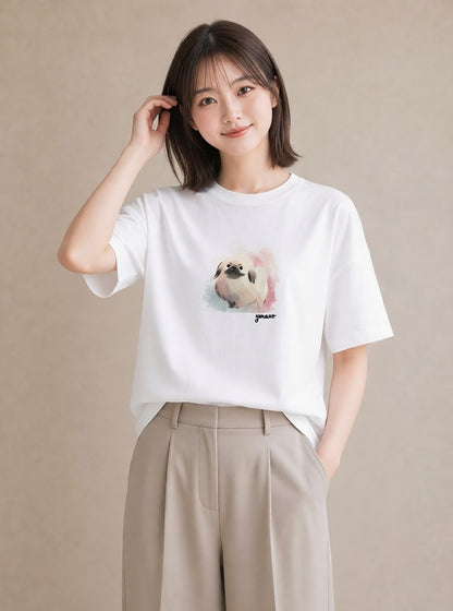 グラフィックTシャツ レディース 狆 犬 いぬ イラスト レトロ 旅行 母娘コーデ 白T