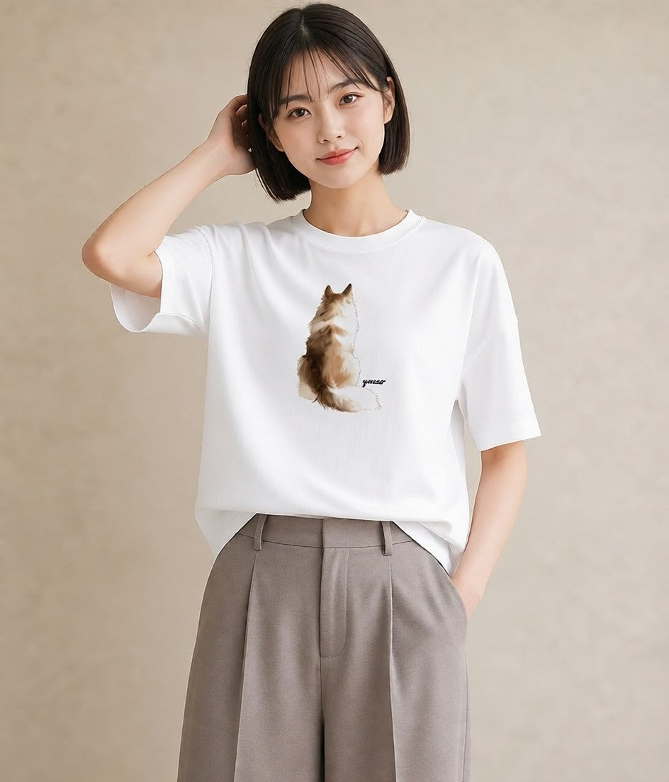 半袖Tシャツ レディース シャム柄 猫 ねこ イラスト 旅行コーデ 秋コーデ おしゃれギフト 白T