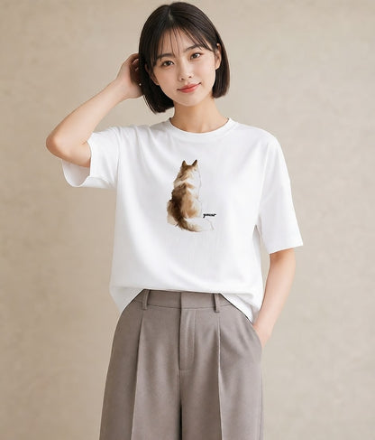半袖Tシャツ レディース シャム柄 猫 ねこ イラスト 旅行コーデ 秋コーデ おしゃれギフト 白T