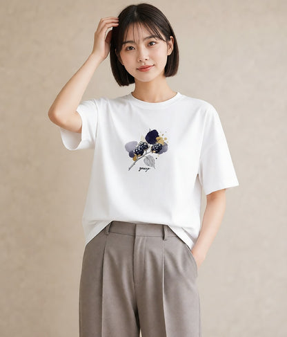 プリントTシャツ レディース 木の実 植物 ボタニカル イラスト 休日コーデ 在宅 公園 白T