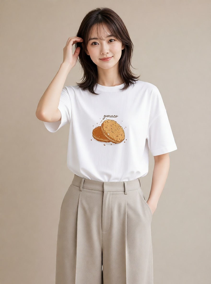 半袖Tシャツ レディース パン 食べ物 フード イラスト ポップ 敬老の日 ホワイトデー 白T
