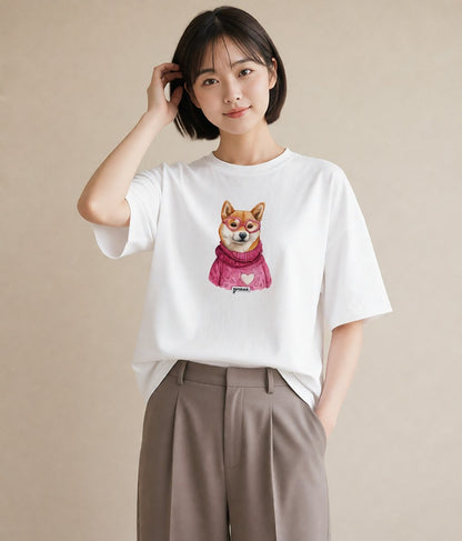 デザインTシャツ レディース 柴犬 しばいぬ 犬 いぬ イラスト シック 姉妹 送別ギフト 白T