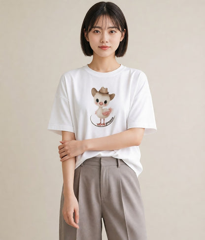 半袖Tシャツ レディース フラミンゴ 動物 アニマル イラスト 手描き風 カフェ巡り 女子会 白T