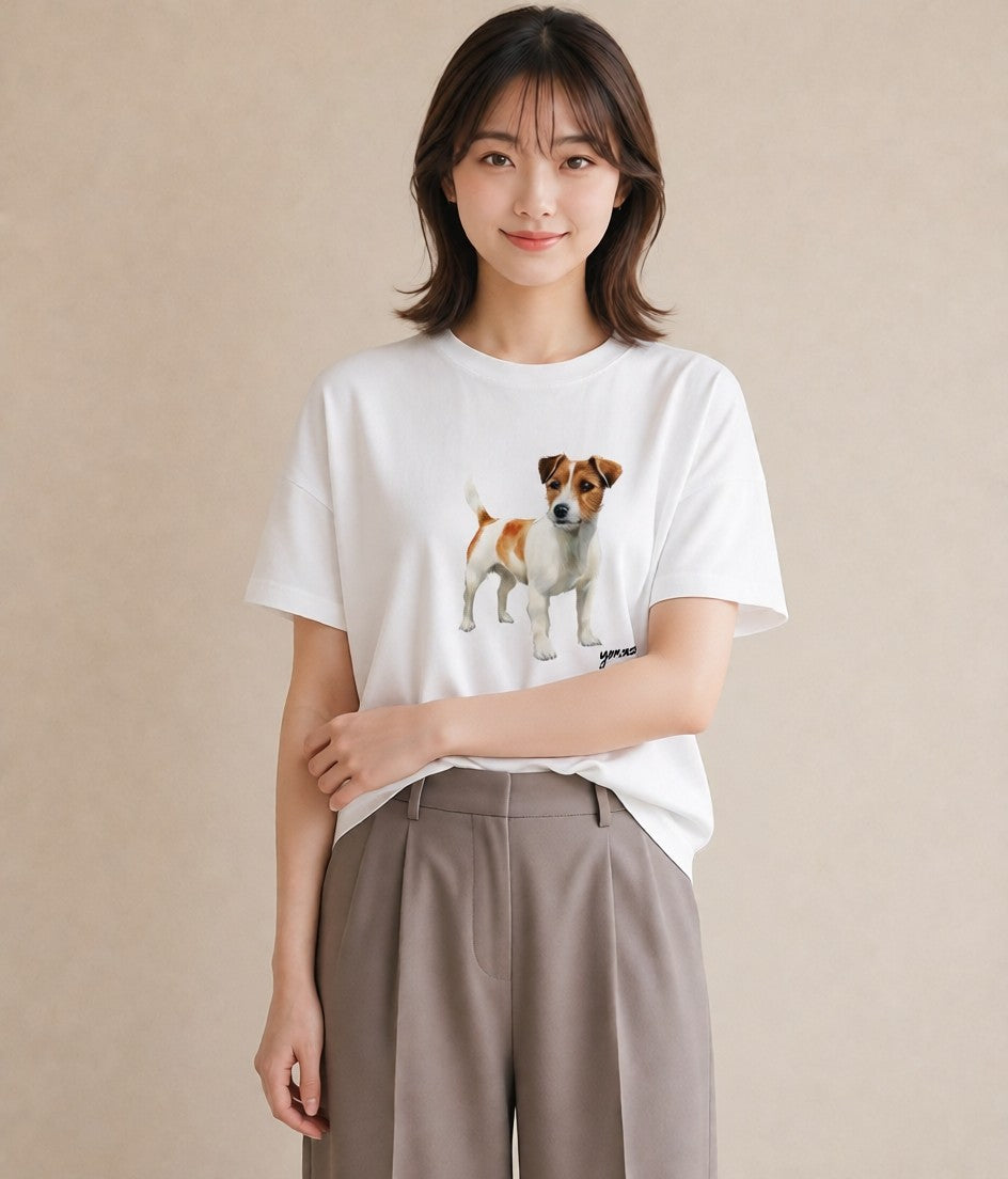 半袖Tシャツ レディース ミックス犬 犬 いぬ イラスト ラフカジュアル 親子 20代 白T