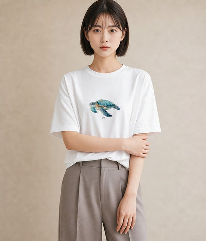 プリントTシャツ レディース ゼニガメ ペット 動物 イラスト ヴィンテージ風 通学 誕生日プレゼント 白T