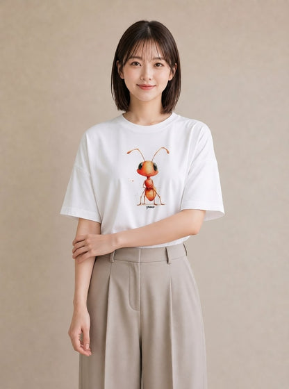 半袖Tシャツ レディース てんとう虫 昆虫 虫 イラスト ガーリー カフェ服 クリスマス 白T