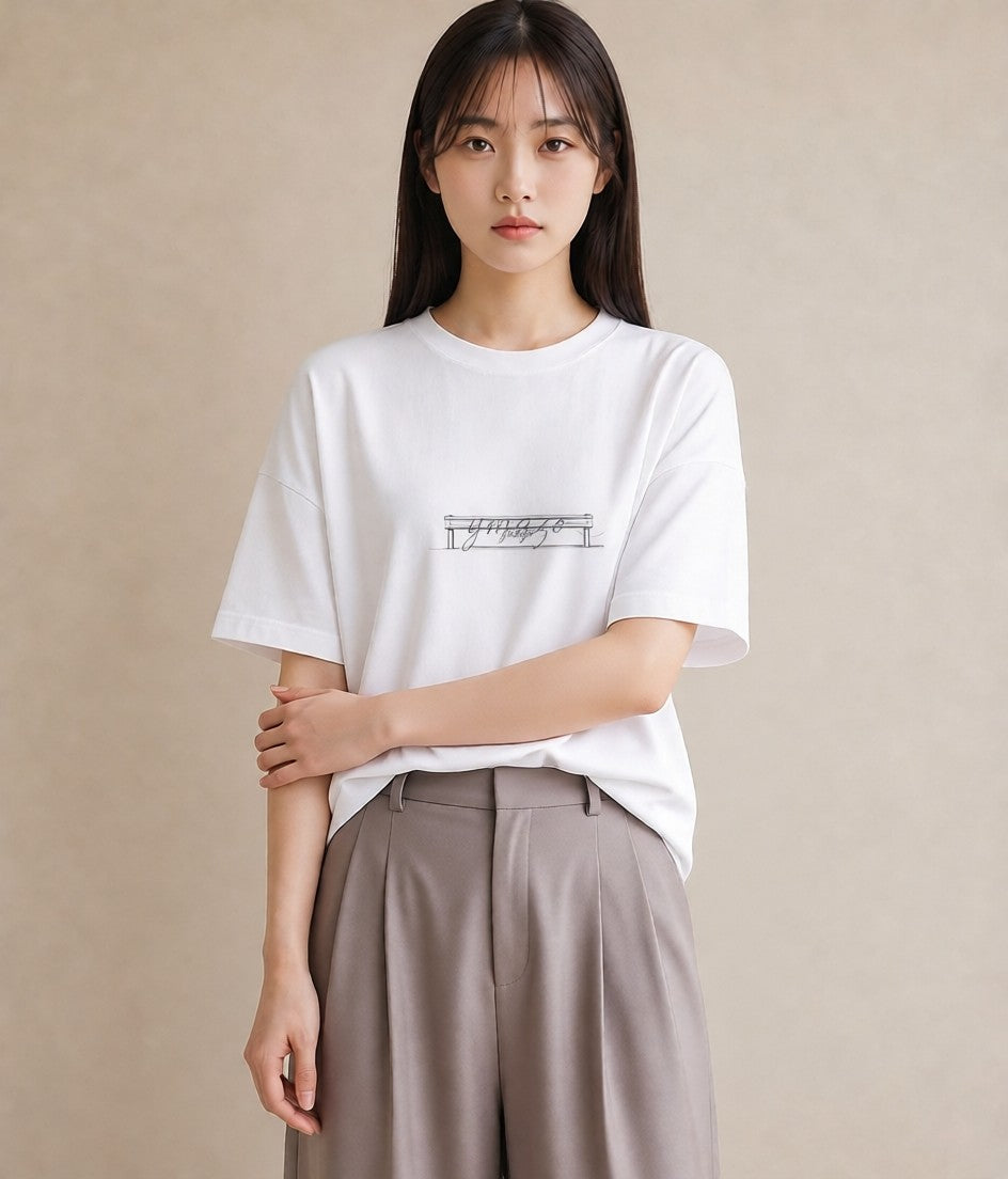 プリントTシャツ レディース 駅のホーム ローカル線 駅 ナチュラル アンティーク イラスト こなれ感 自分用 ルームウェア 白T