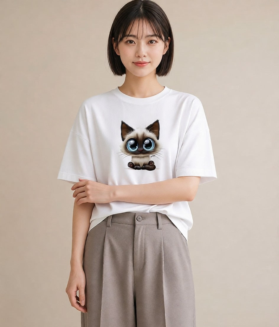 プリントTシャツ レディース シャム 猫 ねこ イラスト ナチュラル 週末コーデ 敬老の日 白T