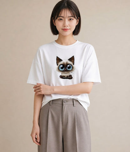 プリントTシャツ レディース シャム 猫 ねこ イラスト ナチュラル 週末コーデ 敬老の日 白T
