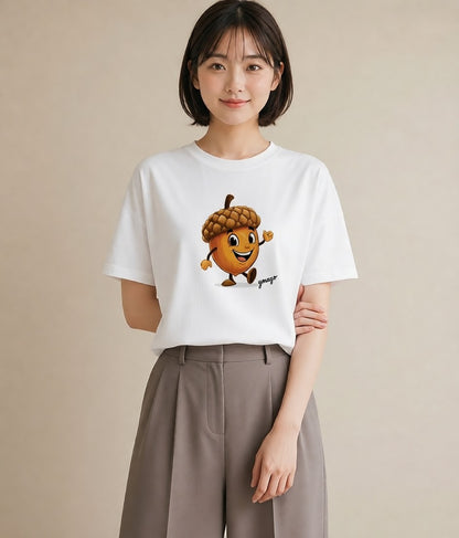 半袖Tシャツ レディース どんぐり 植物 ボタニカル イラスト ポップ ミセス 春コーデ 白T