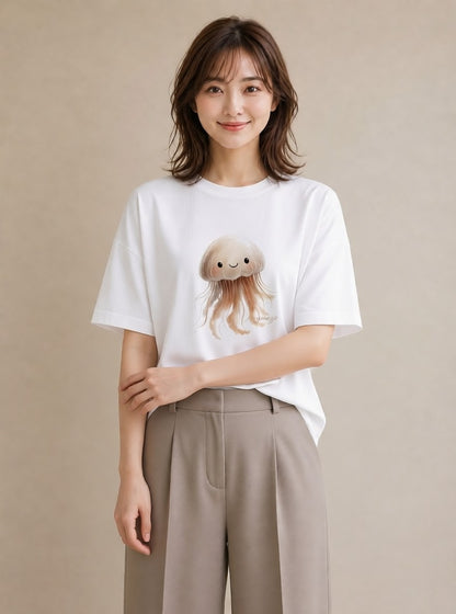 半袖Tシャツ レディース イカ 海の生き物 海 イラスト カジュアル 姉妹 送別ギフト 白T