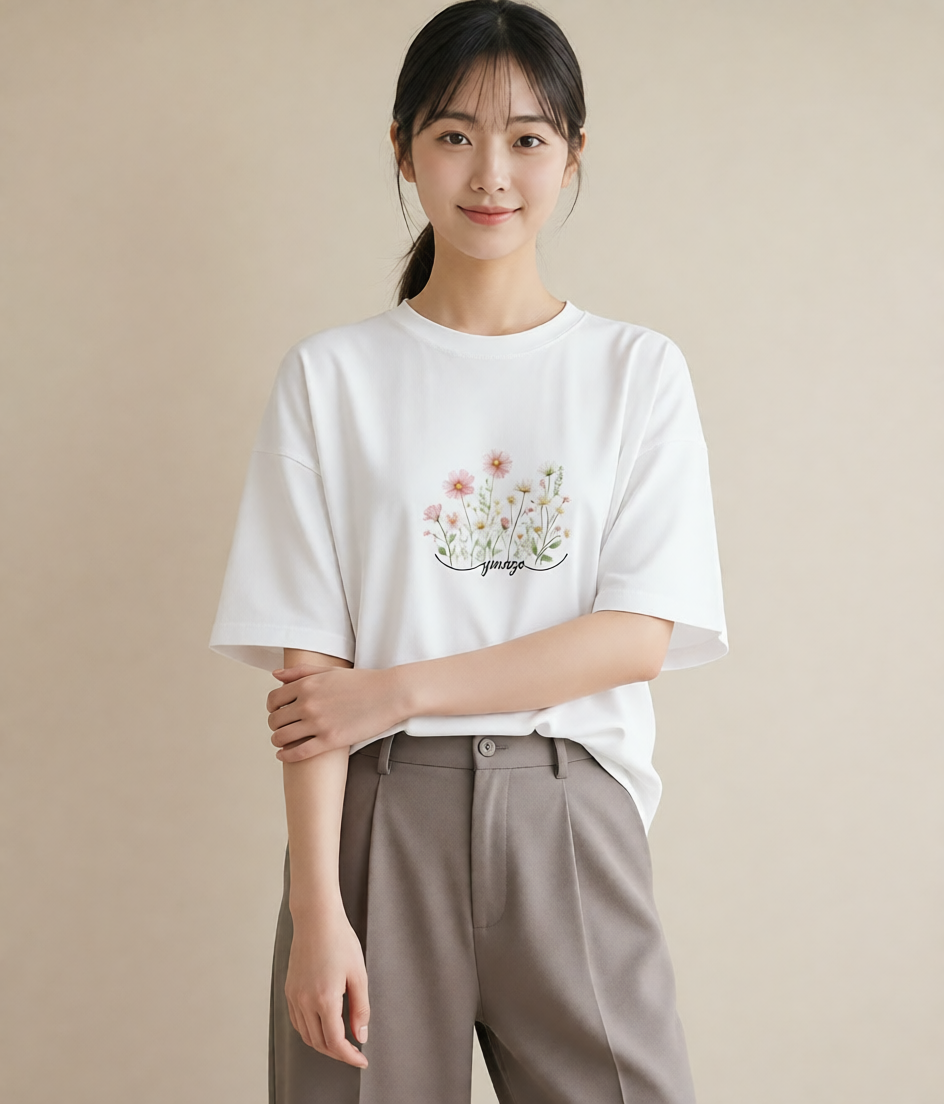 グラフィックTシャツ レディース デイジー 花 花柄 イラスト ゆるコーデ 姉妹 送別ギフト 白T