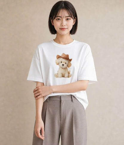 グラフィックTシャツ レディース わんちゃん 犬 いぬ イラスト 休日コーデ 誕生日プレゼント 綿100 白T