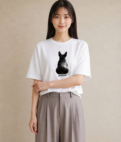 デザインTシャツ レディース フレンチブルドッグ フレブル 犬 いぬ イラスト 抜け感 20代 カジュアルコーデ 白T