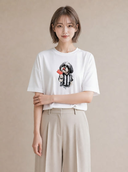 半袖Tシャツ レディース 狆 犬 いぬ イラスト ユニーク おしゃれギフト 社会人 白T