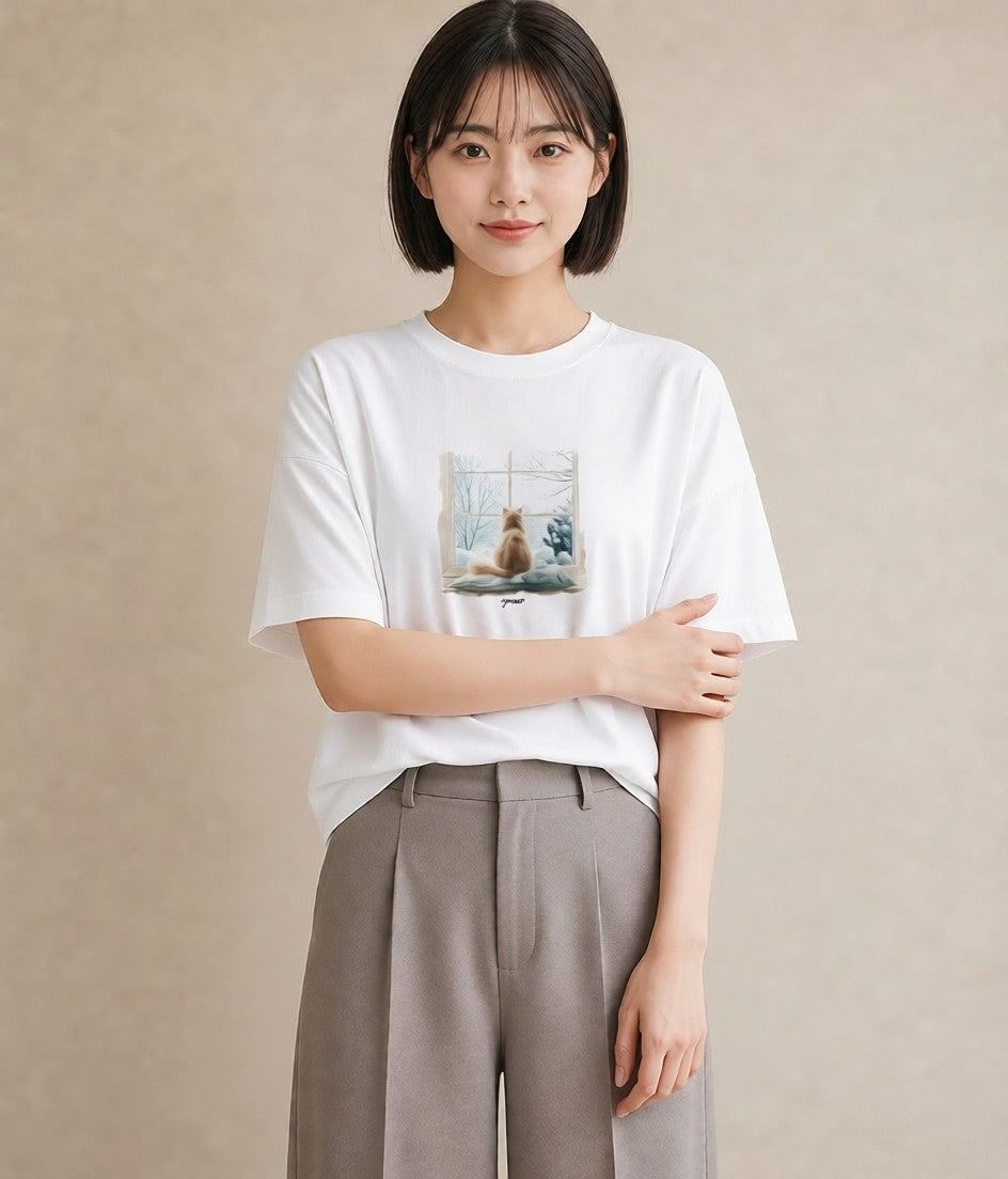 プリントTシャツ レディース ソマリ 猫 ねこ イラスト カジュアル 公園 ママ 白T