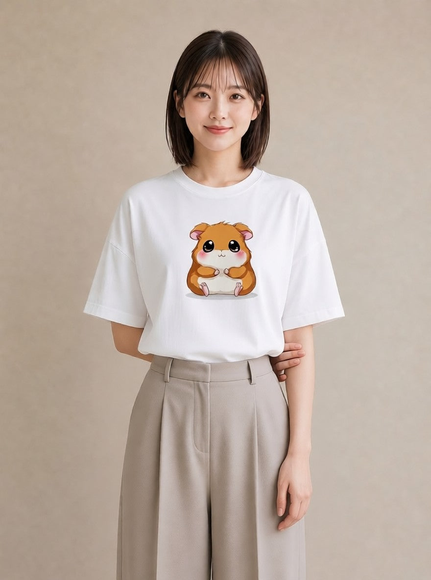 グラフィックTシャツ レディース キンクマハムスター ペット 動物 イラスト きれいめ 友達ギフト 部屋着 白T
