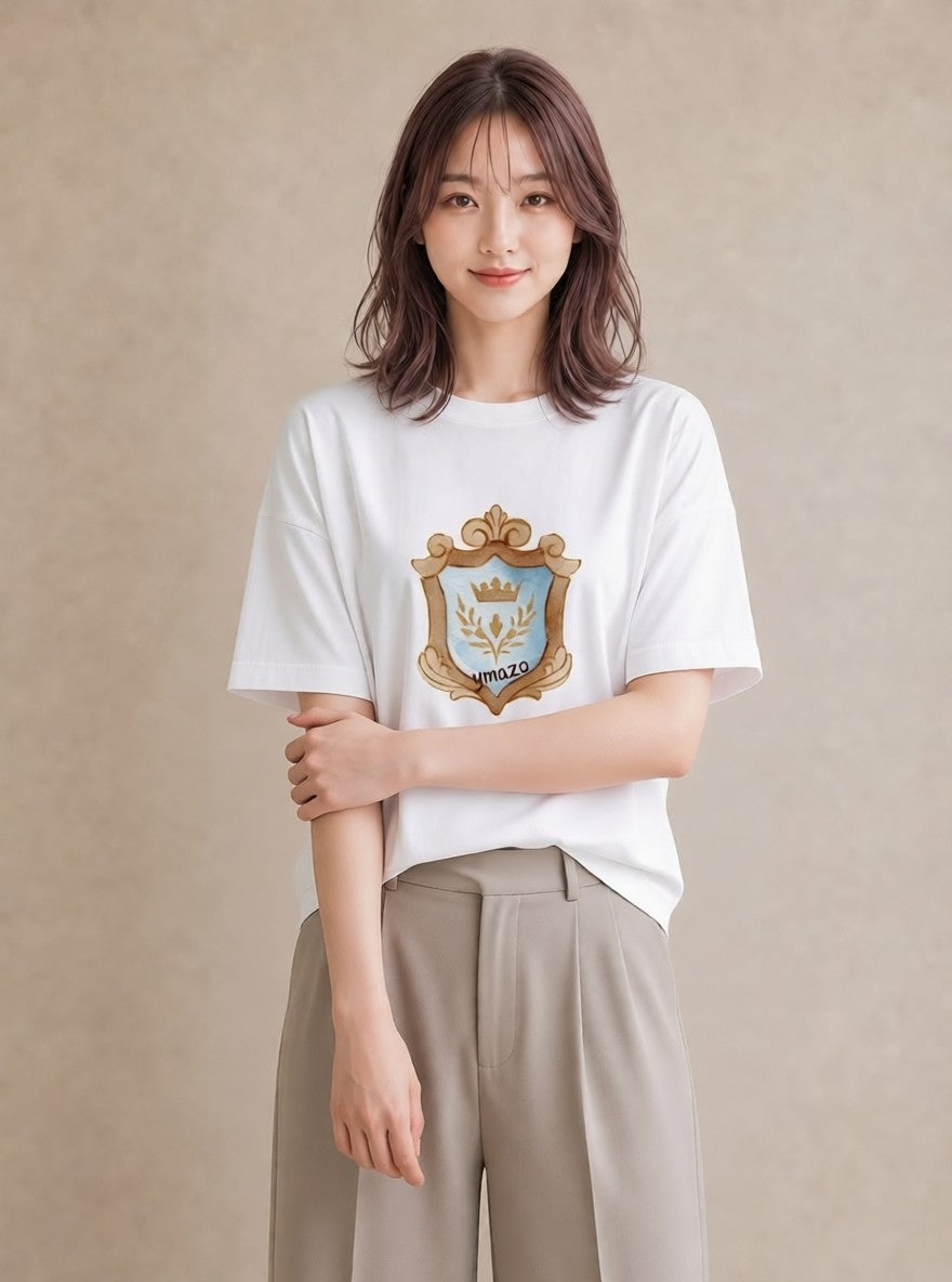 半袖Tシャツ レディース 手鏡 アンティーク レトロ ナチュラル イラスト 抜け感 おしゃれギフト 社会人 白T
