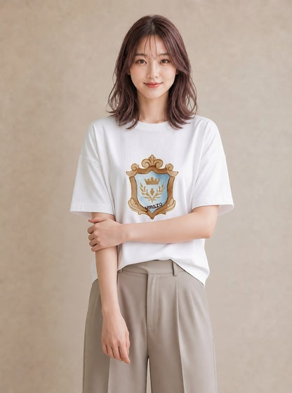 半袖Tシャツ レディース 手鏡 アンティーク レトロ ナチュラル イラスト 抜け感 おしゃれギフト 社会人 白T