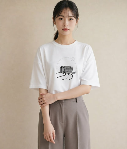 デザインTシャツ レディース 本 読書 ブック イラスト ガーリー レイヤード 友達ギフト 白T