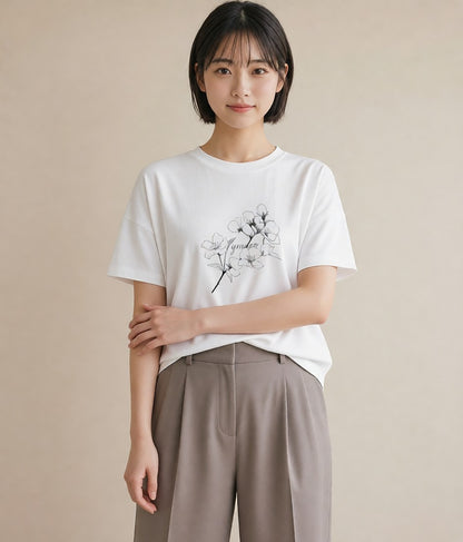 プリントTシャツ レディース さくら 桜 桜の枝 イラスト シンプル ルームウェア ギフト 白T