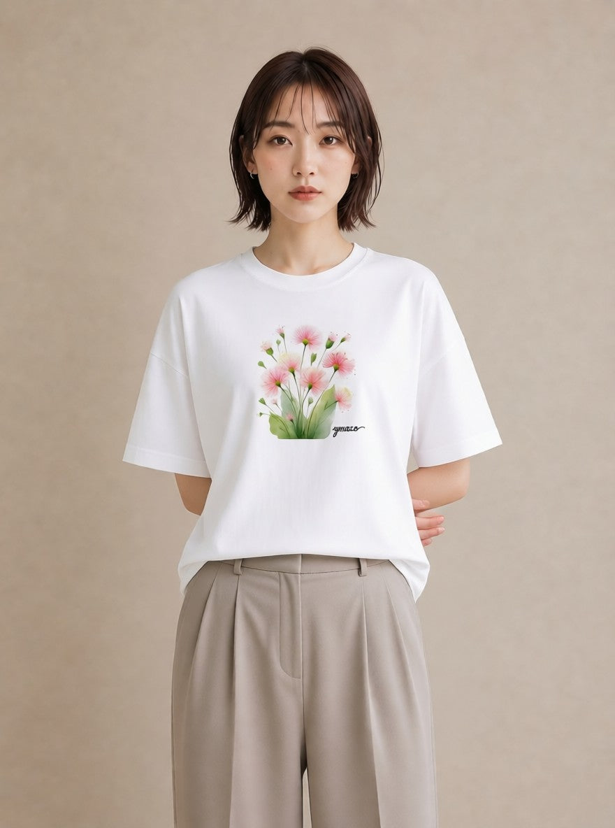 グラフィックTシャツ レディース クローバー 四つ葉 花 花柄 イラスト 線画 デート 帰省 白T