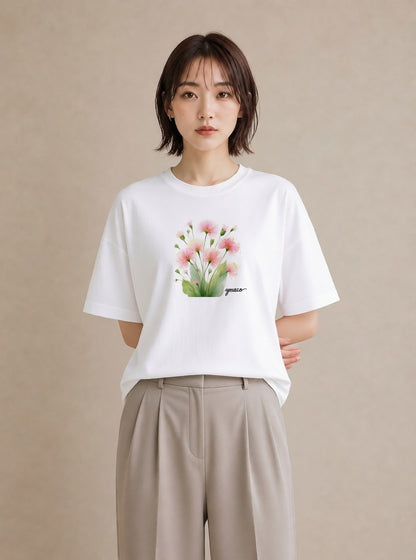 グラフィックTシャツ レディース クローバー 四つ葉 花 花柄 イラスト 線画 デート 帰省 白T
